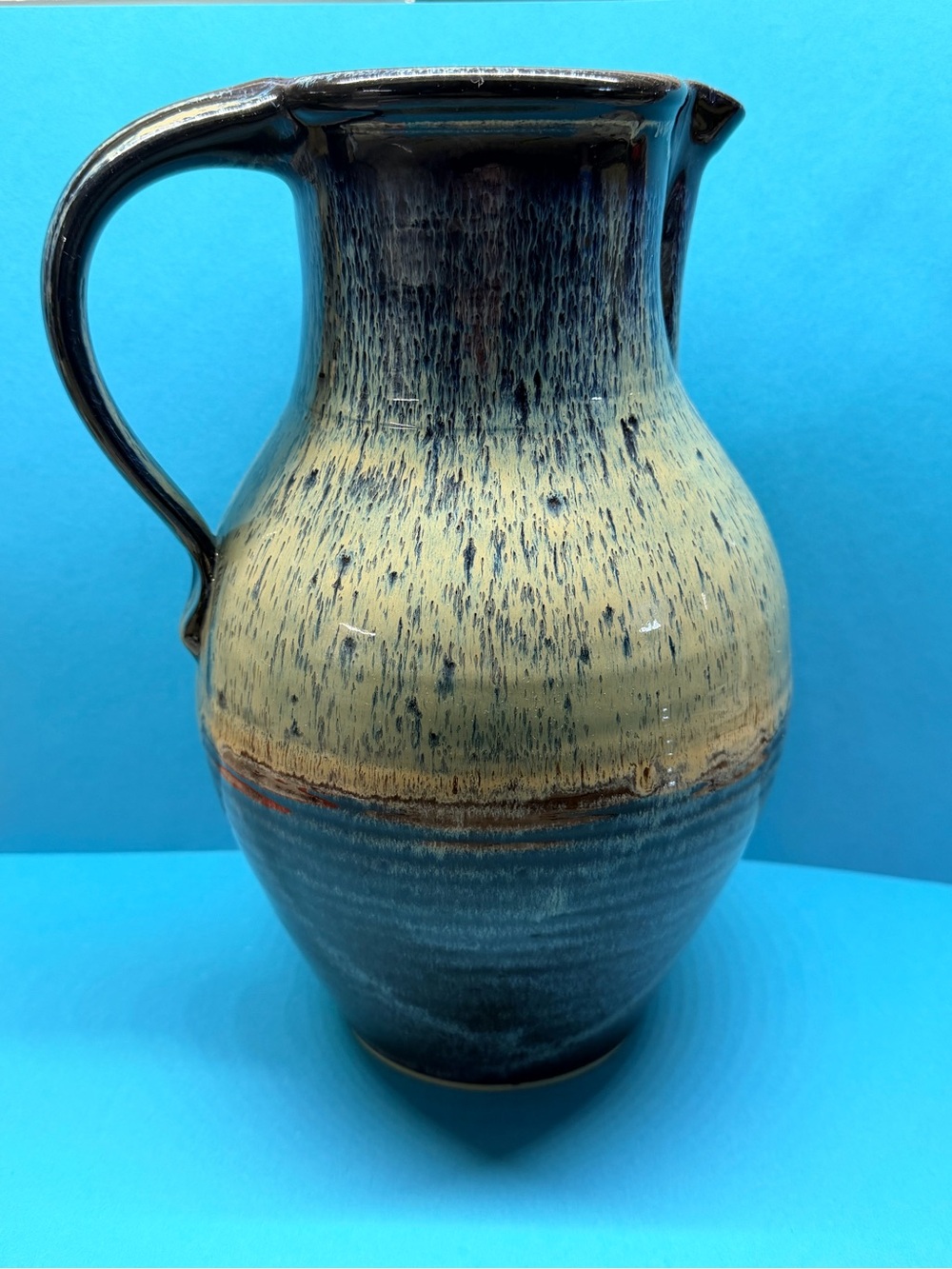 Handcrafted Ceramic Pitcher in Blue and Cream